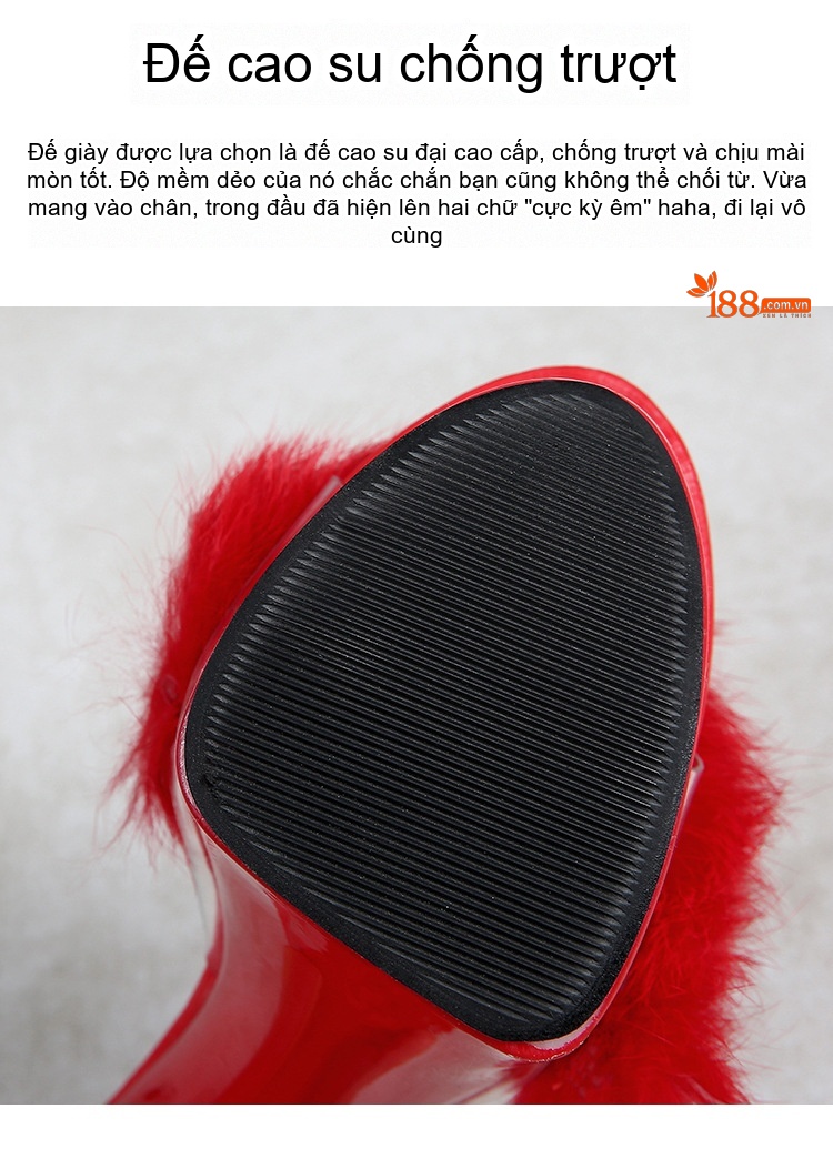 Dép Cao Gót Nữ Quai Lông Thỏ Chiều Cao Đế Khoảng 15cm Màu Đen, Đỏ, Trắng, Hồng... chi tiết 10