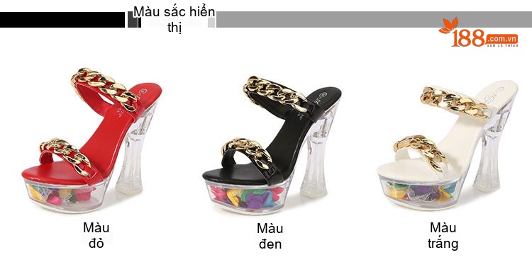 Dép Cao Gót Nữ Quai Ngang Da Bóng Khóa Kim Loại Chiều Cao Đế Khoảng 14cm Màu Đen, Đỏ, Trắng... chi tiết 2