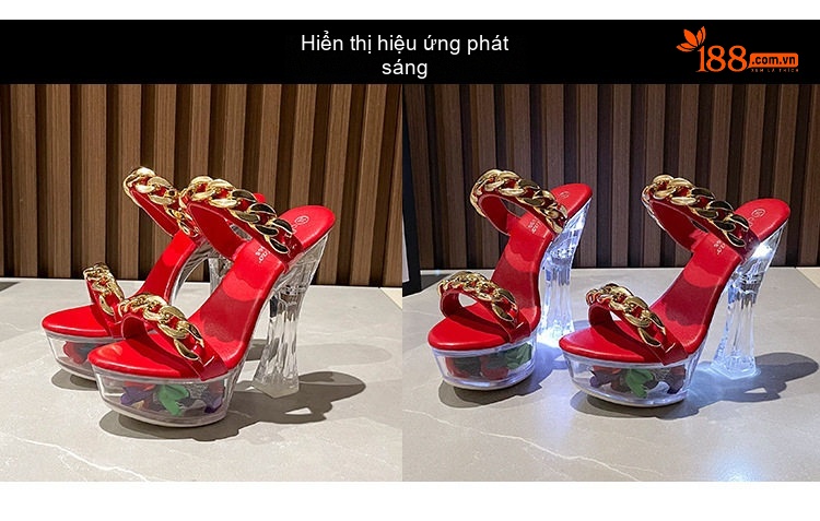 Dép Cao Gót Nữ Quai Ngang Da Bóng Khóa Kim Loại Chiều Cao Đế Khoảng 14cm Màu Đen, Đỏ, Trắng... chi tiết 4