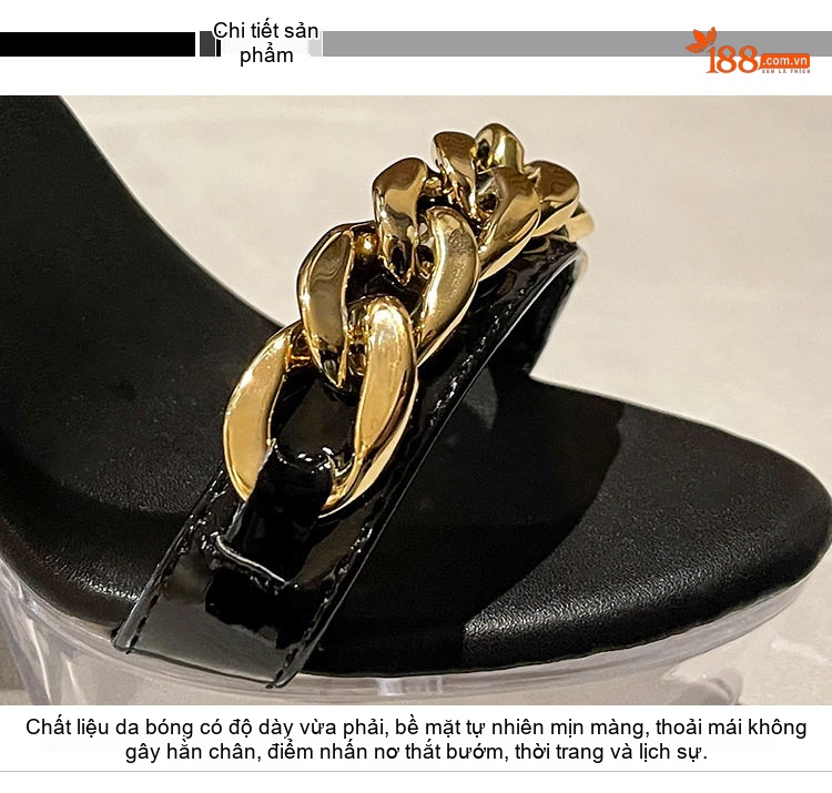 Dép Cao Gót Nữ Quai Ngang Da Bóng Khóa Kim Loại Chiều Cao Đế Khoảng 14cm Màu Đen, Đỏ, Trắng... chi tiết 5