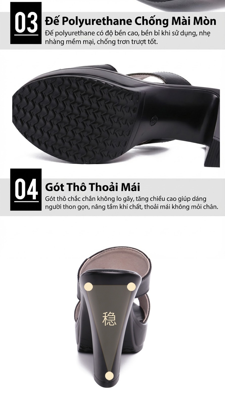 Dép Cao Gót Nữ Quai Ngang Hở Mũi Chiều Cao Đế Khoảng 8cm Màu Đen, Đỏ, Nâu chi tiết 5