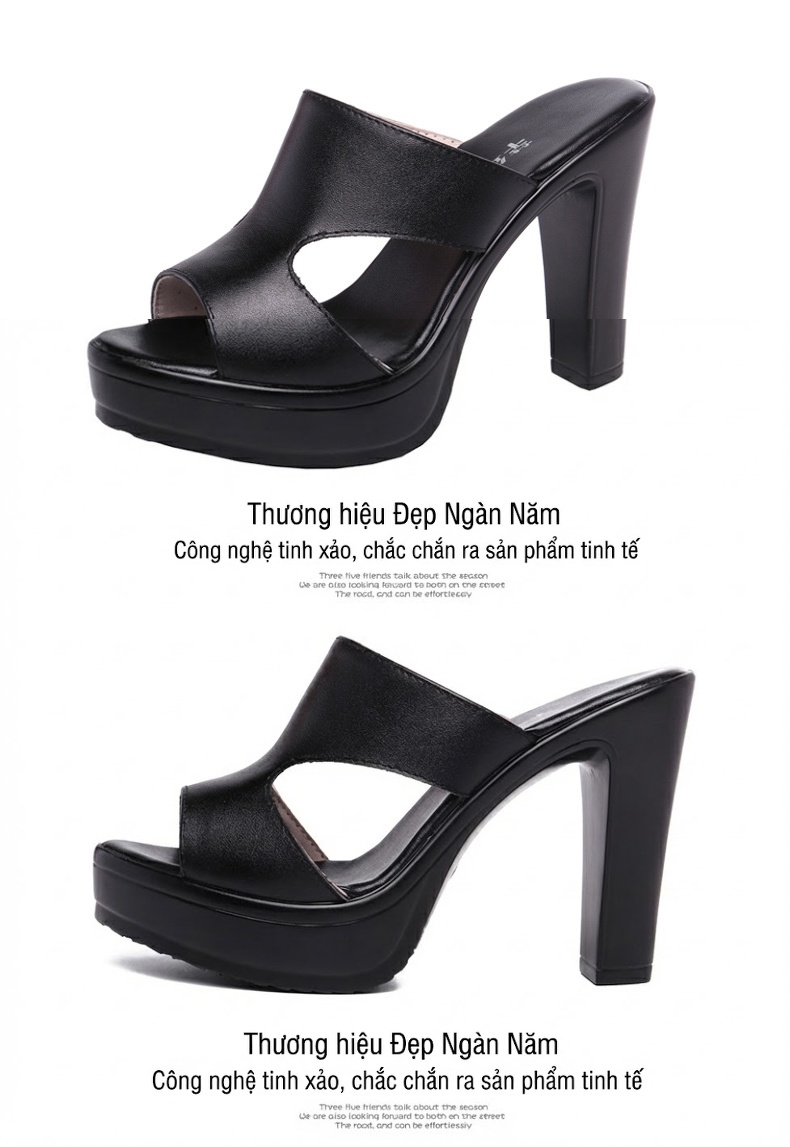 Dép Cao Gót Nữ Quai Ngang Hở Mũi Chiều Cao Đế Khoảng 8cm Màu Đen, Đỏ, Nâu chi tiết 12
