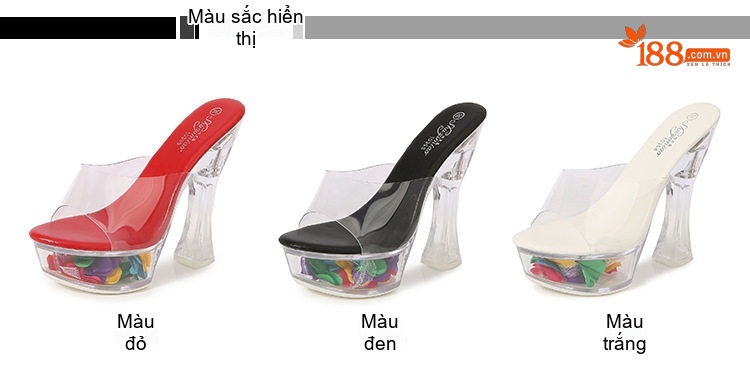 Dép Cao Gót Nữ Quai Trong Suốt Da Bóng Chiều Cao Đế 14cm Màu Đen, Đỏ, Trắng chi tiết 2