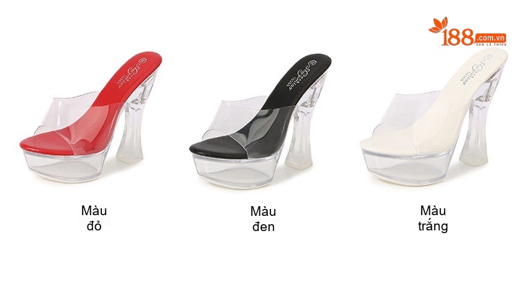 Dép Cao Gót Nữ Quai Trong Suốt Da Bóng Chiều Cao Đế 14cm Màu Đen, Đỏ, Trắng chi tiết 3