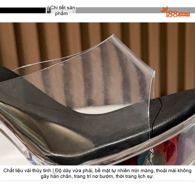 Dép Cao Gót Nữ Quai Trong Suốt Da Bóng Chiều Cao Đế 14cm Màu Đen, Đỏ, Trắng chi tiết 4