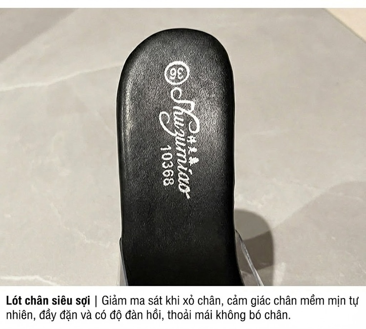 Dép Cao Gót Nữ Quai Trong Suốt Da Bóng Chiều Cao Đế 14cm Màu Đen, Đỏ, Trắng chi tiết 5