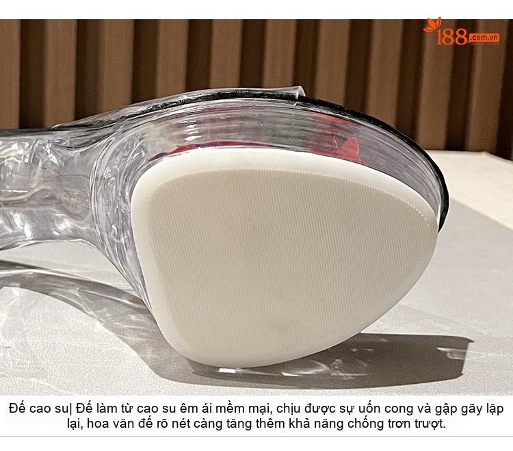 Dép Cao Gót Nữ Quai Trong Suốt Da Bóng Chiều Cao Đế 14cm Màu Đen, Đỏ, Trắng chi tiết 7
