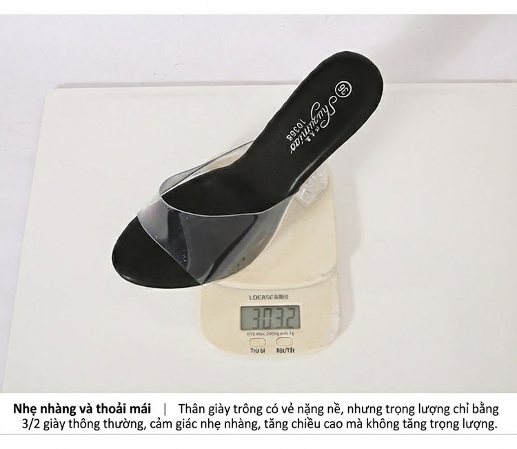 Dép Cao Gót Nữ Quai Trong Suốt Da Bóng Chiều Cao Đế 14cm Màu Đen, Đỏ, Trắng chi tiết 8