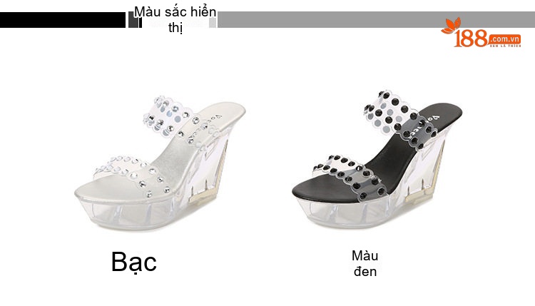 Dép Cao Gót Nữ Quai Trong Suốt Đính Đá Chiều Cao Đế 10cm Phát Sáng Màu Trắng, Đen chi tiết 2