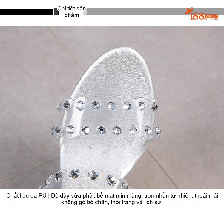 Dép Cao Gót Nữ Quai Trong Suốt Đính Đá Chiều Cao Đế 10cm Phát Sáng Màu Trắng, Đen chi tiết 3