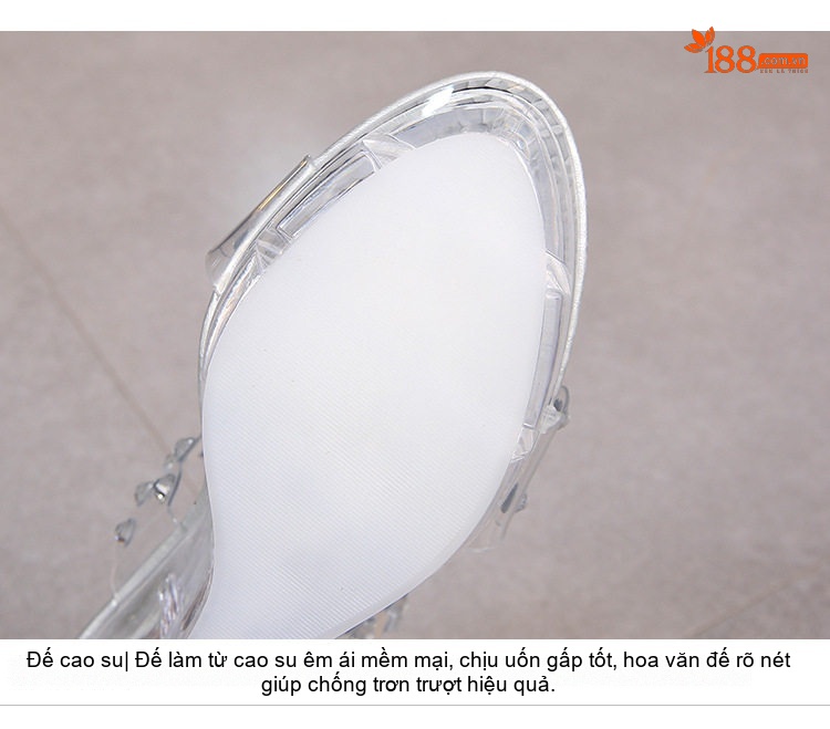 Dép Cao Gót Nữ Quai Trong Suốt Đính Đá Chiều Cao Đế 10cm Phát Sáng Màu Trắng, Đen chi tiết 5