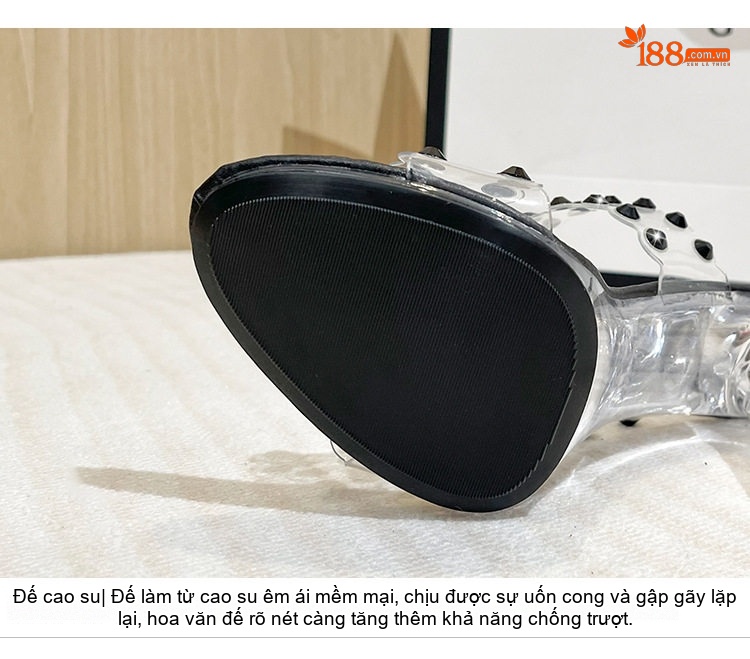 Dép Cao Gót Nữ Quai Trong Suốt Đính Đá Chiều Cao Đế Khoảng 11cm Màu Đen, Bạc chi tiết 6