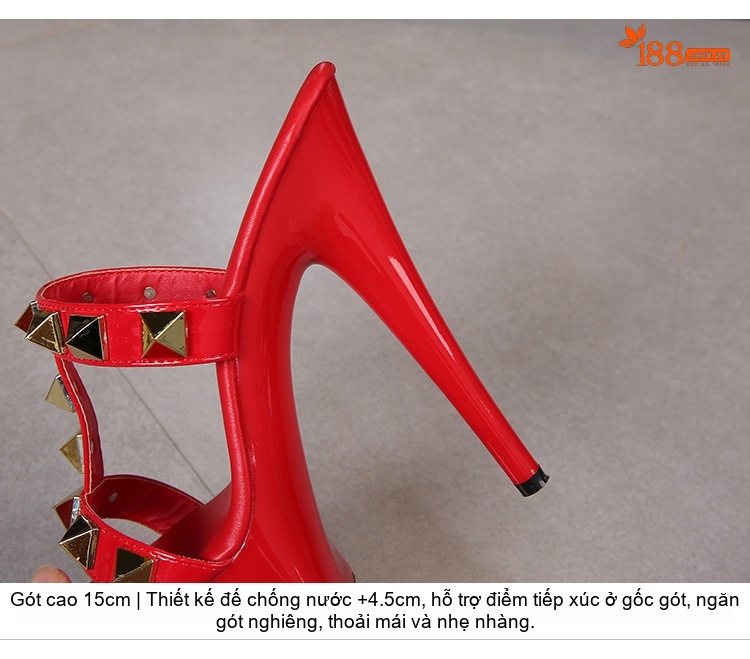 Dép Cao Gót Nữ Quai Trong Suốt Đinh Tán Chiều Cao Đế Khoảng 15cm Màu Trắng, Đỏ, Kem, Xanh... chi tiết 5