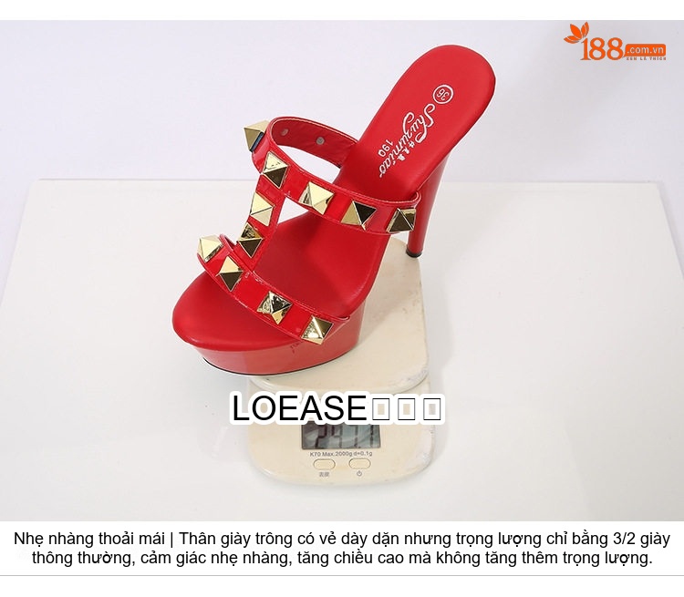 Dép Cao Gót Nữ Quai Trong Suốt Đinh Tán Chiều Cao Đế Khoảng 15cm Màu Trắng, Đỏ, Kem, Xanh... chi tiết 7