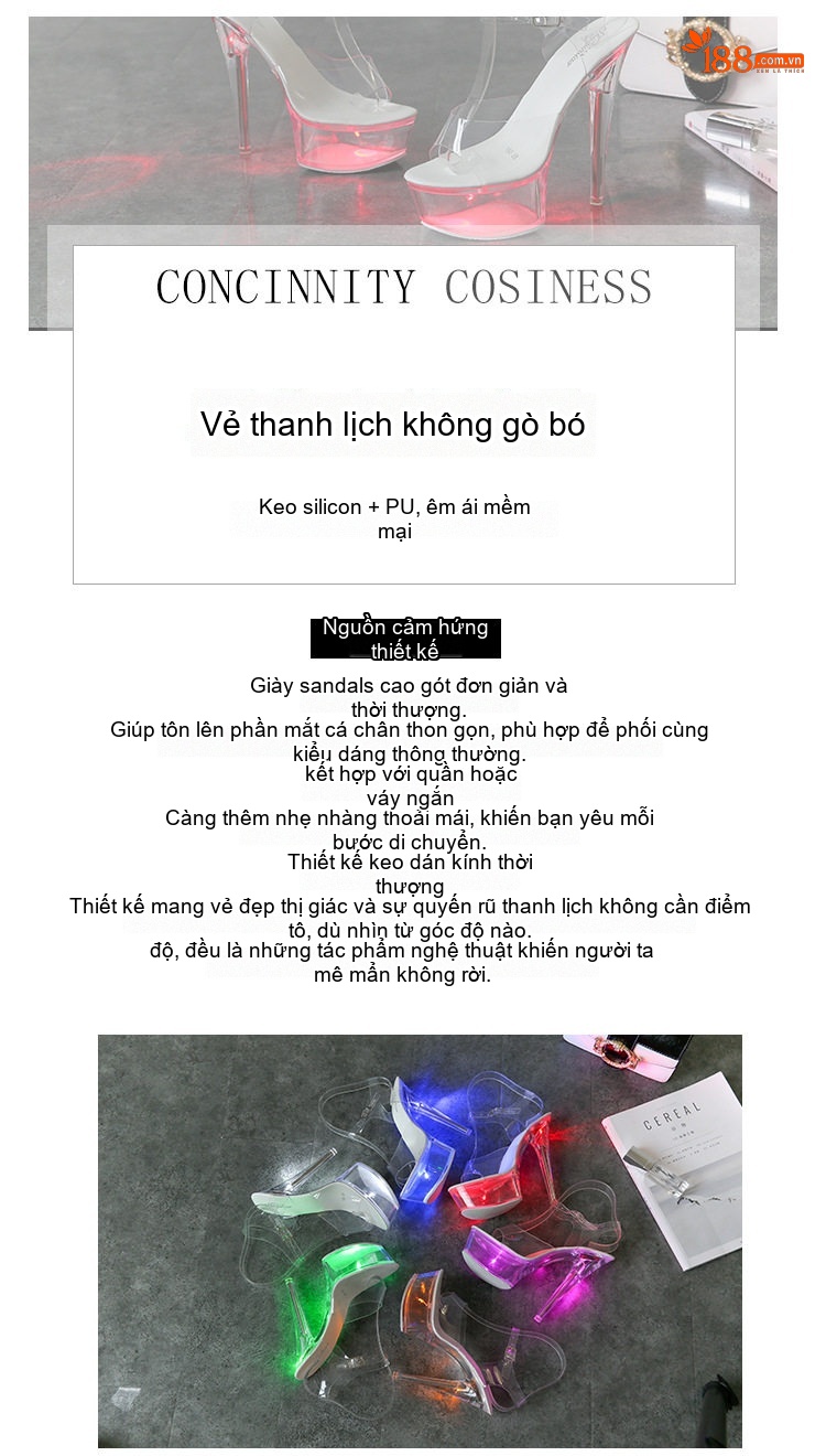 Dép Cao Gót Nữ Trong Suốt Quai Mảnh Chiều Cao Đế 15cm Màu Trắng chi tiết 1
