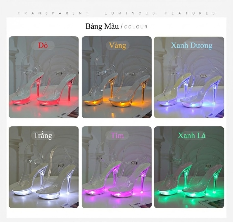 Dép Gót Nhọn Nữ Đế Phát Sáng Chiều Cao Đế Khoảng 15cm Nhiều Màu chi tiết 4