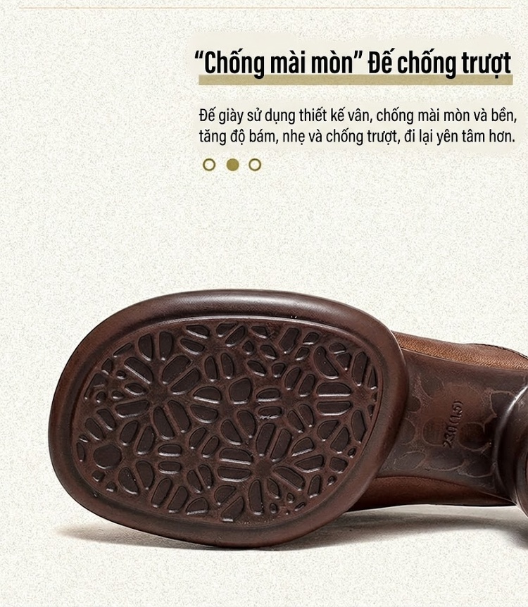 Dép Hở Mũi Nữ Da Bò Gót Vuông Chiều Cao Đế Khoảng 5cm Màu Đen, Nâu chi tiết 4