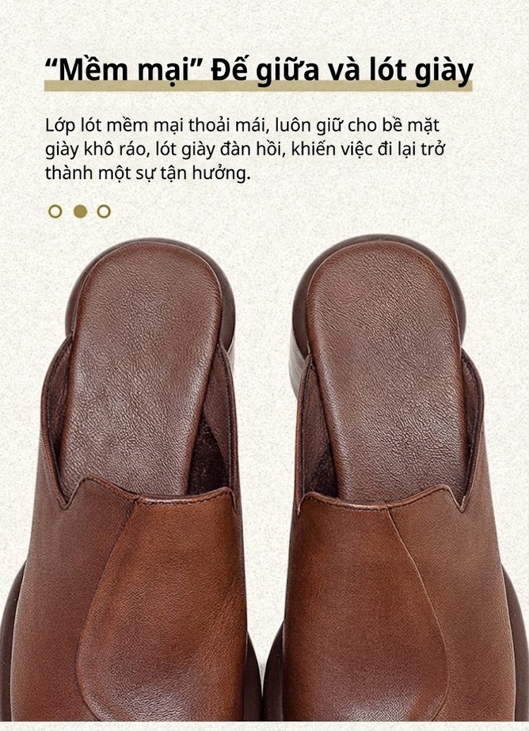 Dép Hở Mũi Nữ Da Bò Gót Vuông Chiều Cao Đế Khoảng 5cm Màu Đen, Nâu chi tiết 5