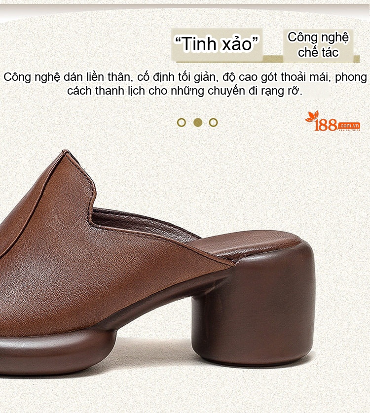Dép Hở Mũi Nữ Da Bò Gót Vuông Chiều Cao Đế Khoảng 5cm Màu Đen, Nâu chi tiết 2
