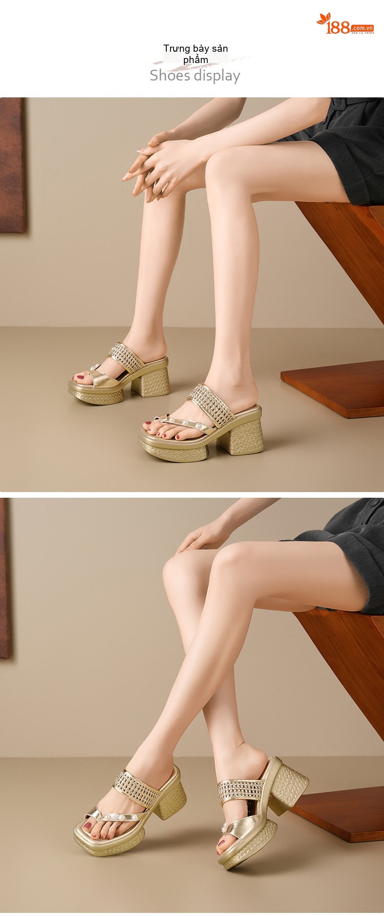 Dép Lẹp Nữ Đế Xuồng Cao Gót Chiều Cao Đế 8cm Phong Cách Casual Màu Vàng, Trắng, Đen chi tiết 2
