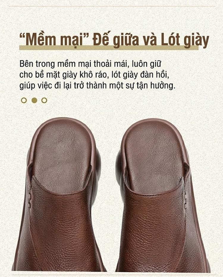 Dép Lười Nữ Da Mờ Hở Mũi Đế Dày Thoáng Khí Chiều Cao Đế Khoảng 5cm Màu Đen, Nâu chi tiết 6