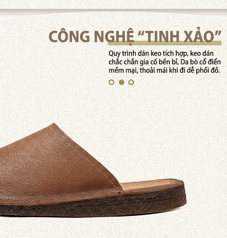Dép Nữ Da Bò Hở Ngón Thoáng Khí Mềm Mại Chiều Cao Đế Khoảng 2cm Màu Nâu chi tiết 3