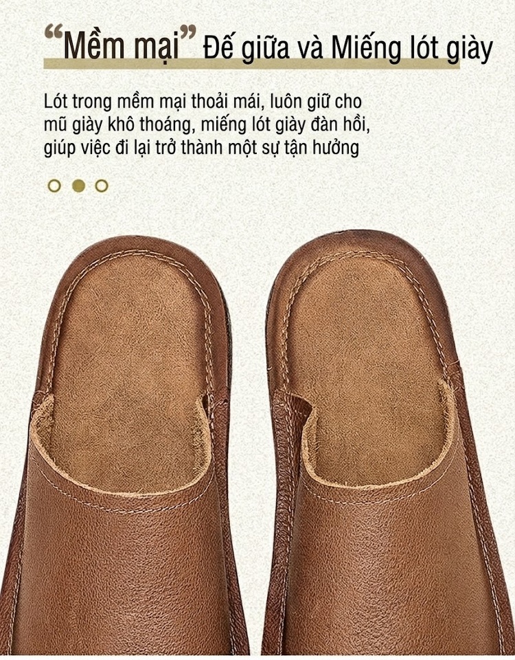 Dép Nữ Da Bò Hở Ngón Thoáng Khí Mềm Mại Chiều Cao Đế Khoảng 2cm Màu Nâu chi tiết 6