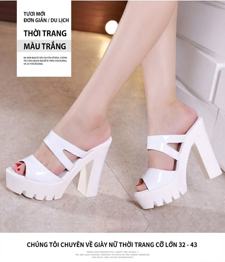 Dép Nữ Đế Xuồng Quai Ngang Da Bóng Chiều Cao Đế Khoảng 8cm Màu Đỏ, Trắng, Đen chi tiết 9