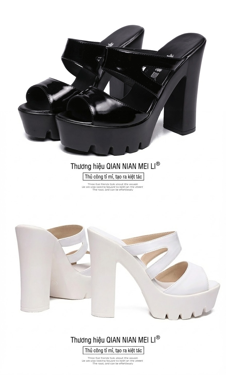 Dép Nữ Đế Xuồng Quai Ngang Da Bóng Chiều Cao Đế Khoảng 8cm Màu Đỏ, Trắng, Đen chi tiết 16
