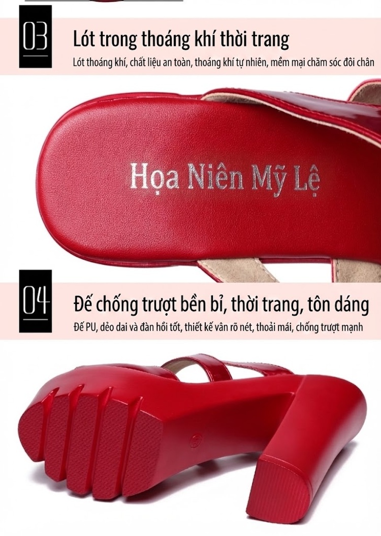 Dép Nữ Đế Xuồng Quai Ngang Da Bóng Chiều Cao Đế Khoảng 8cm Màu Đỏ, Trắng, Đen chi tiết 6