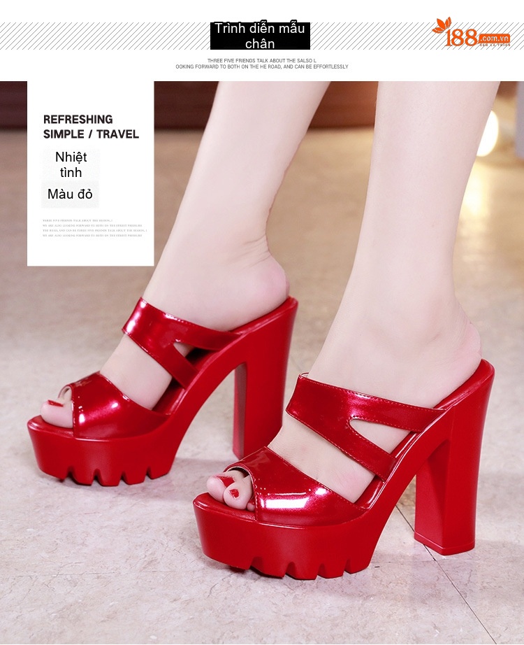 Dép Nữ Đế Xuồng Quai Ngang Da Bóng Chiều Cao Đế Khoảng 8cm Màu Đỏ, Trắng, Đen chi tiết 7