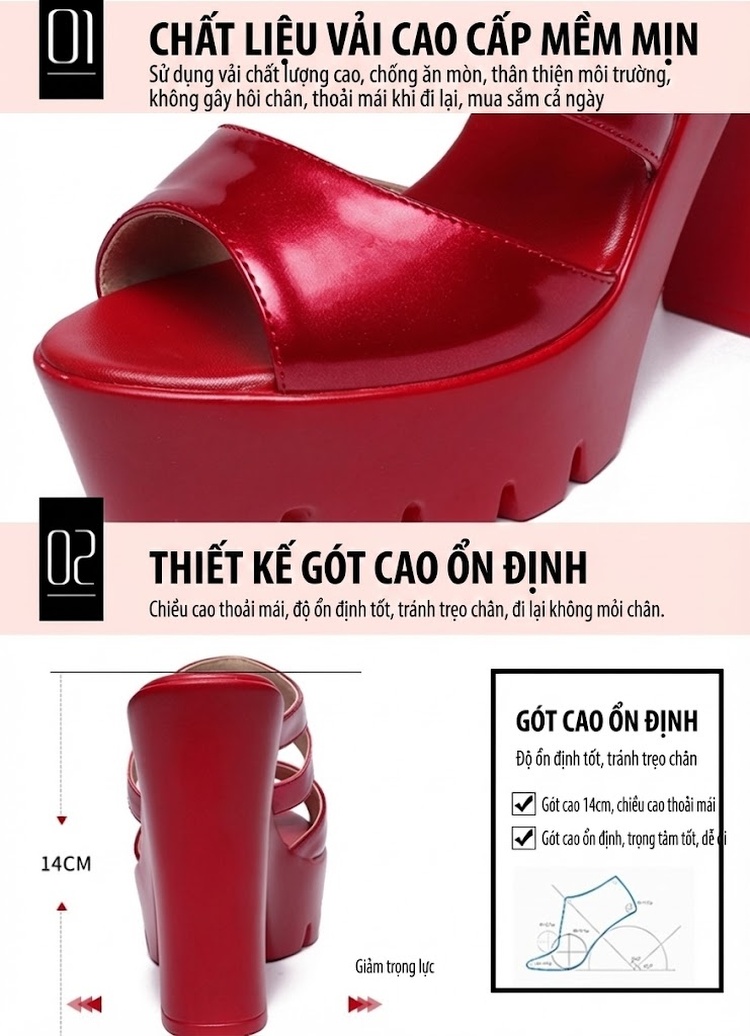 Dép Nữ Đế Xuồng Quai Ngang Da Bóng Chiều Cao Đế Khoảng 8cm Màu Đỏ, Trắng, Đen chi tiết 5
