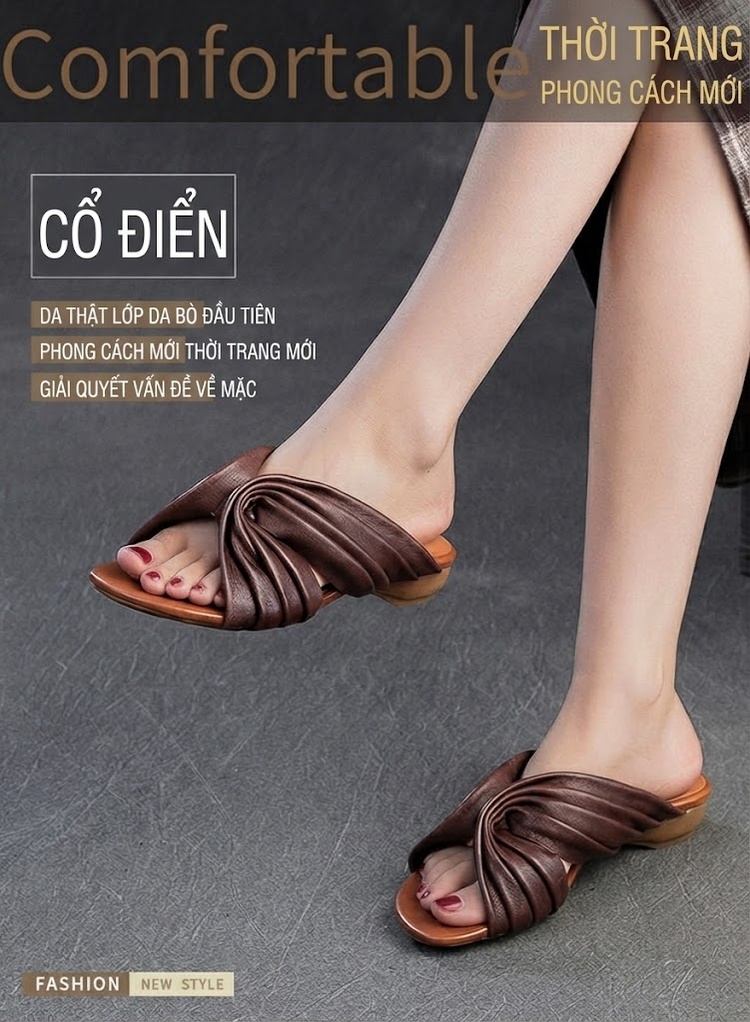 Dép Nữ Hở Mũi Quai Chéo Phong Cách Bohemian Chiều Cao Đế Khoảng 3cm Màu Nâu, Trắng, Xám chi tiết 1