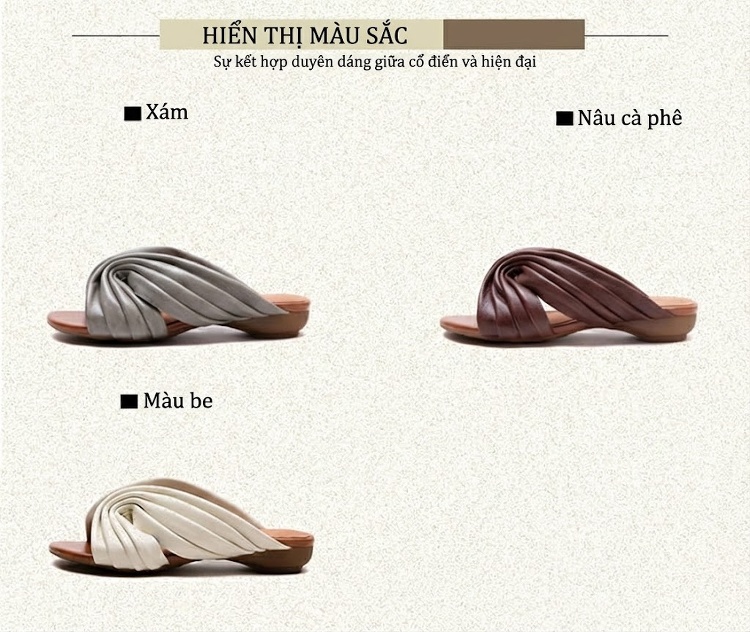 Dép Nữ Hở Mũi Quai Chéo Phong Cách Bohemian Chiều Cao Đế Khoảng 3cm Màu Nâu, Trắng, Xám chi tiết 2