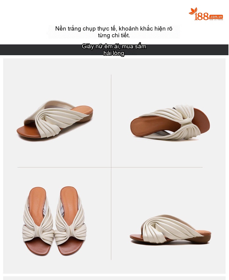 Dép Nữ Hở Mũi Quai Chéo Phong Cách Bohemian Chiều Cao Đế Khoảng 3cm Màu Nâu, Trắng, Xám chi tiết 16