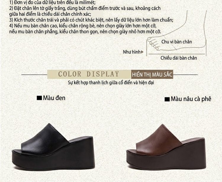 Dép Nữ Quai Ngang Da Bóng Đế Xuồng Chiều Cao Đế Khoảng 6cm Màu Đen, Nâu chi tiết 3
