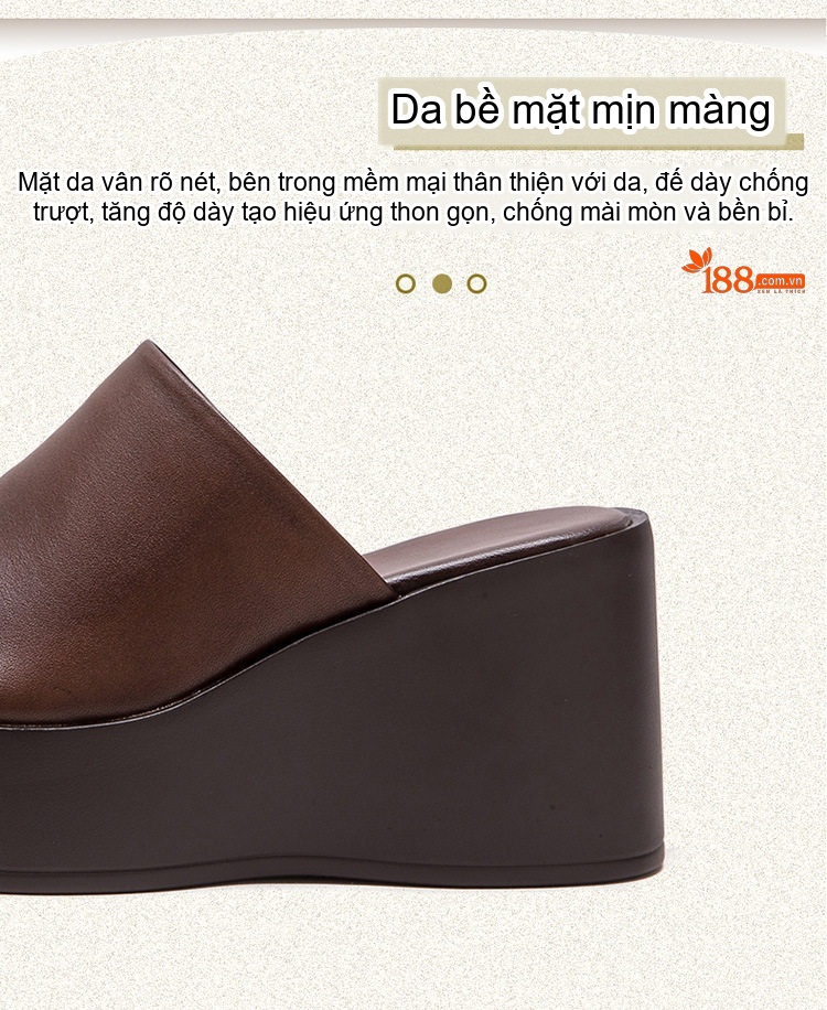 Dép Nữ Quai Ngang Da Bóng Đế Xuồng Chiều Cao Đế Khoảng 6cm Màu Đen, Nâu chi tiết 4