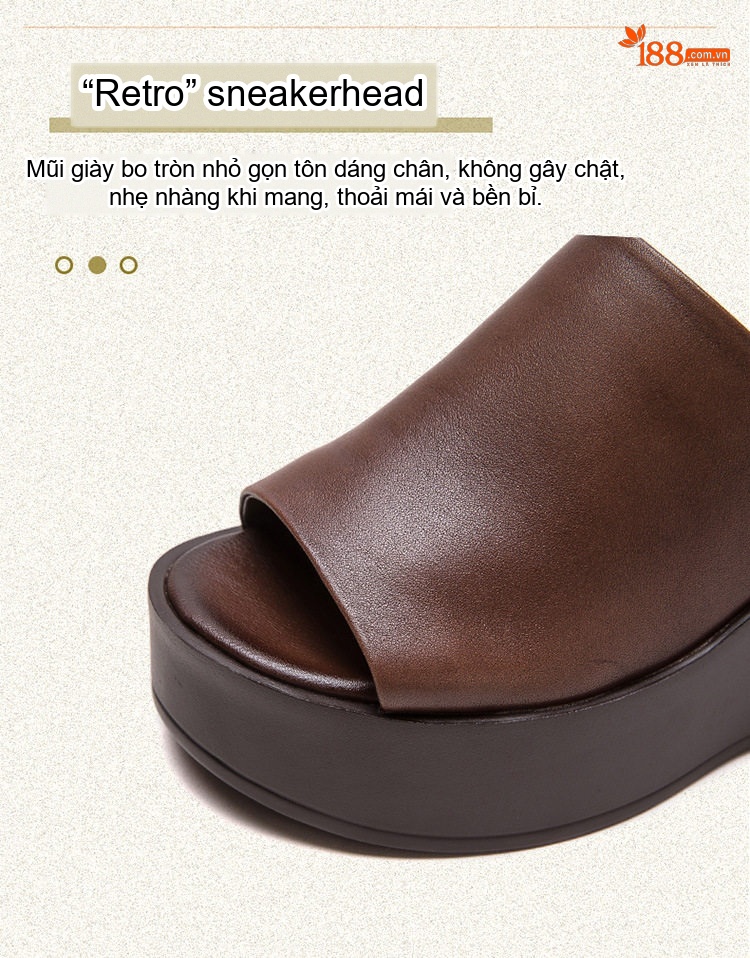 Dép Nữ Quai Ngang Da Bóng Đế Xuồng Chiều Cao Đế Khoảng 6cm Màu Đen, Nâu chi tiết 5