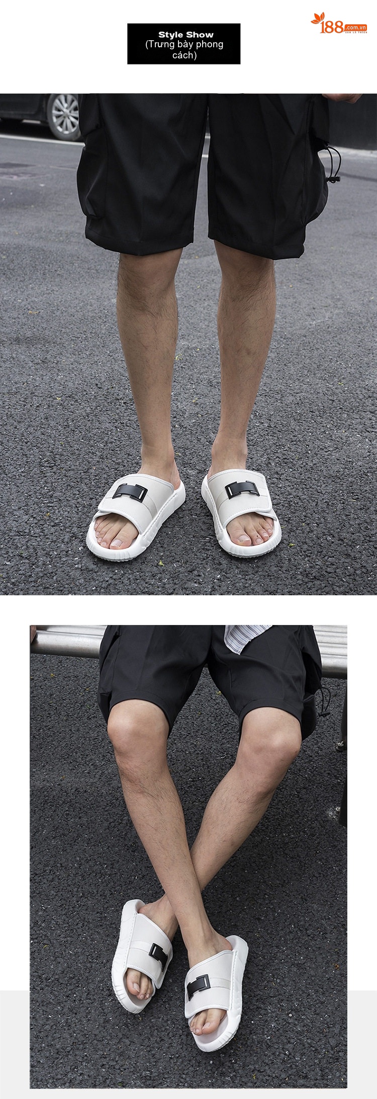 Dép Quai Ngang Nam Da Bóng Cao Cấp Chiều Cao Đế Khoảng 3cm Màu Đen, Trắng chi tiết 6