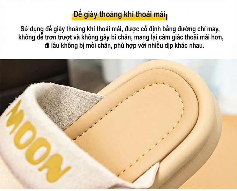 Dép Quai Ngang Nữ Da Bò Đế Xuồng Chiều Cao Khoảng 5cm Màu Đen, Kem chi tiết 11