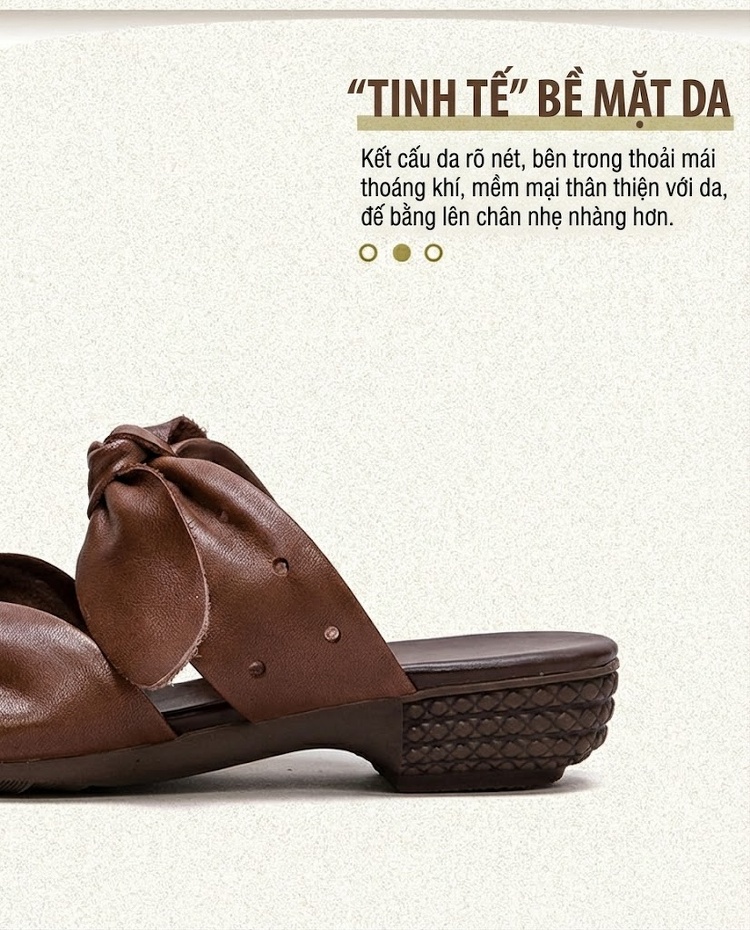 Dép Quai Ngang Nữ Da Bò Mềm Mại Thoáng Khí Chiều Cao Đế Khoảng 2cm Màu Trắng, Đen, Nâu chi tiết 3