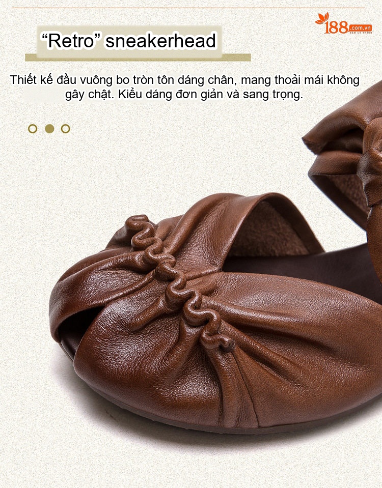 Dép Quai Ngang Nữ Da Bò Mềm Mại Thoáng Khí Chiều Cao Đế Khoảng 2cm Màu Trắng, Đen, Nâu chi tiết 4