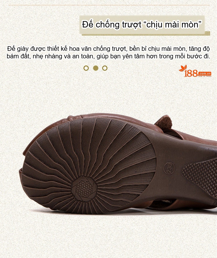 Dép Quai Ngang Nữ Da Bò Mềm Mại Thoáng Khí Chiều Cao Đế Khoảng 2cm Màu Trắng, Đen, Nâu chi tiết 5