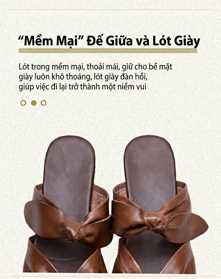 Dép Quai Ngang Nữ Da Bò Mềm Mại Thoáng Khí Chiều Cao Đế Khoảng 2cm Màu Trắng, Đen, Nâu chi tiết 6