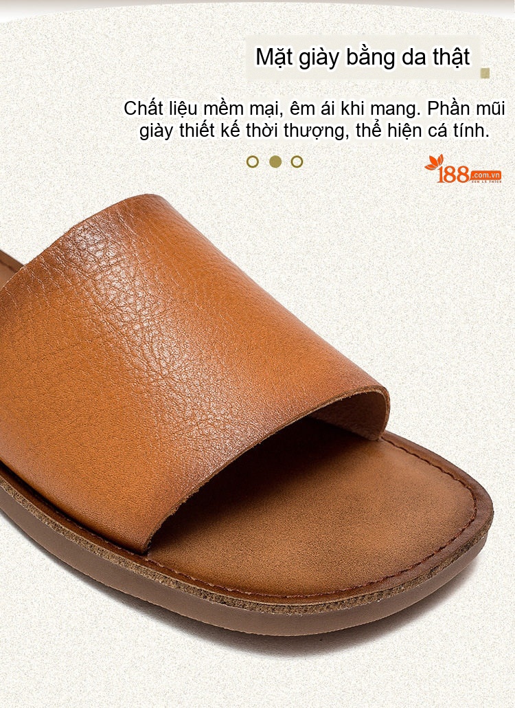 Dép Quai Ngang Nữ Da Bò Mộc Mạc Chiều Cao Đế Khoảng 1cm Màu Nâu, Xanh Lá, Kem chi tiết 4