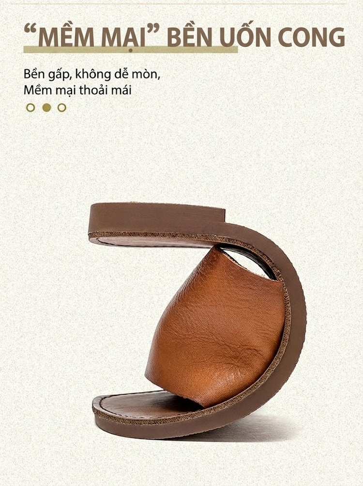 Dép Quai Ngang Nữ Da Bò Mộc Mạc Chiều Cao Đế Khoảng 1cm Màu Nâu, Xanh Lá, Kem chi tiết 5