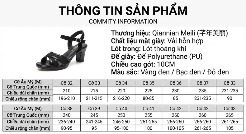 Dép Quai Ngang Nữ Da Mờ Gót Vuông Chiều Cao Đế Khoảng 8cm Màu Đen chi tiết 3