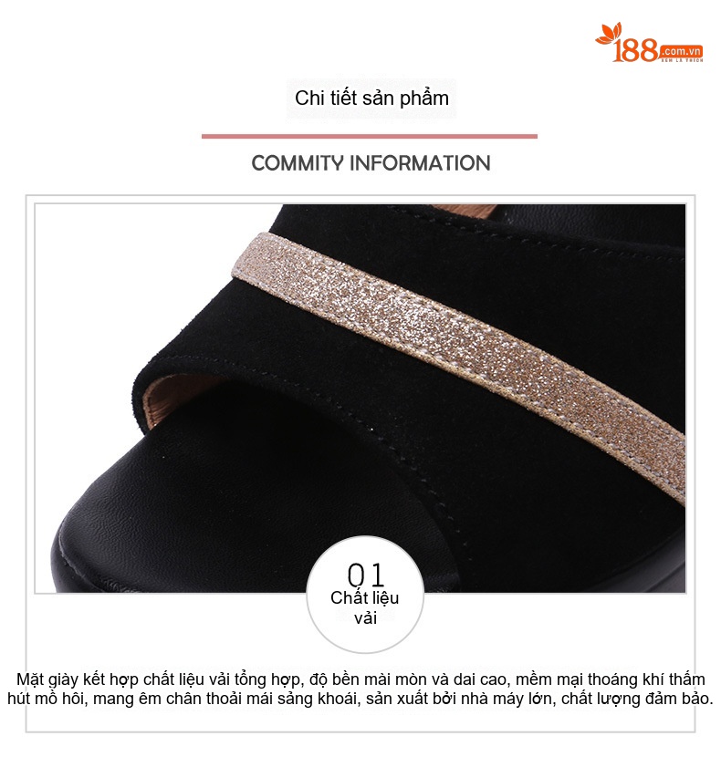 Dép Quai Ngang Nữ Da Mờ Gót Vuông Chiều Cao Đế Khoảng 8cm Màu Đen chi tiết 5