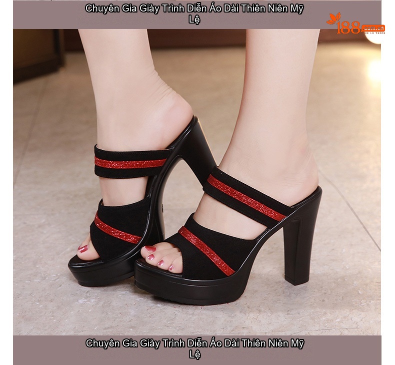 Dép Quai Ngang Nữ Da Mờ Gót Vuông Chiều Cao Đế Khoảng 8cm Màu Đen chi tiết 11
