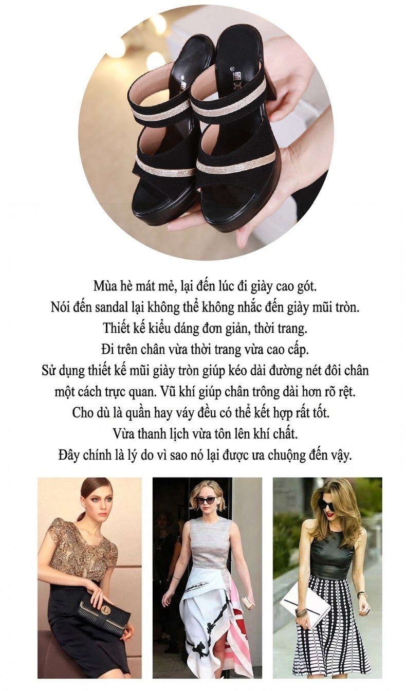 Dép Quai Ngang Nữ Da Mờ Gót Vuông Chiều Cao Đế Khoảng 8cm Màu Đen chi tiết 2